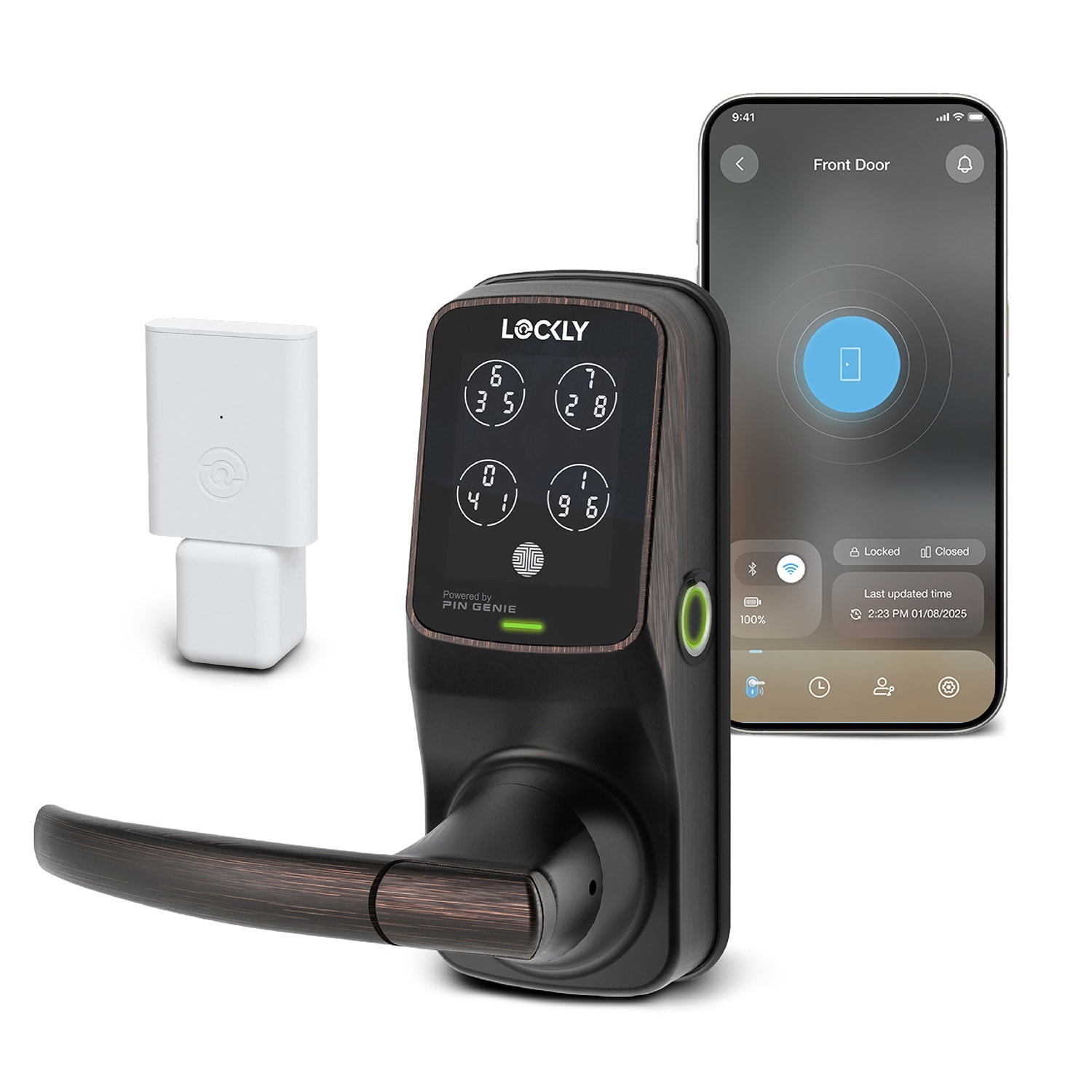 Lockly Secure Pro Latch Wi-Fi Smart Locks Venetian Bronze Smart Wi-Fi and Bluetooth Touchscreen Keypad Electronic Deadbolt and Handle Lock