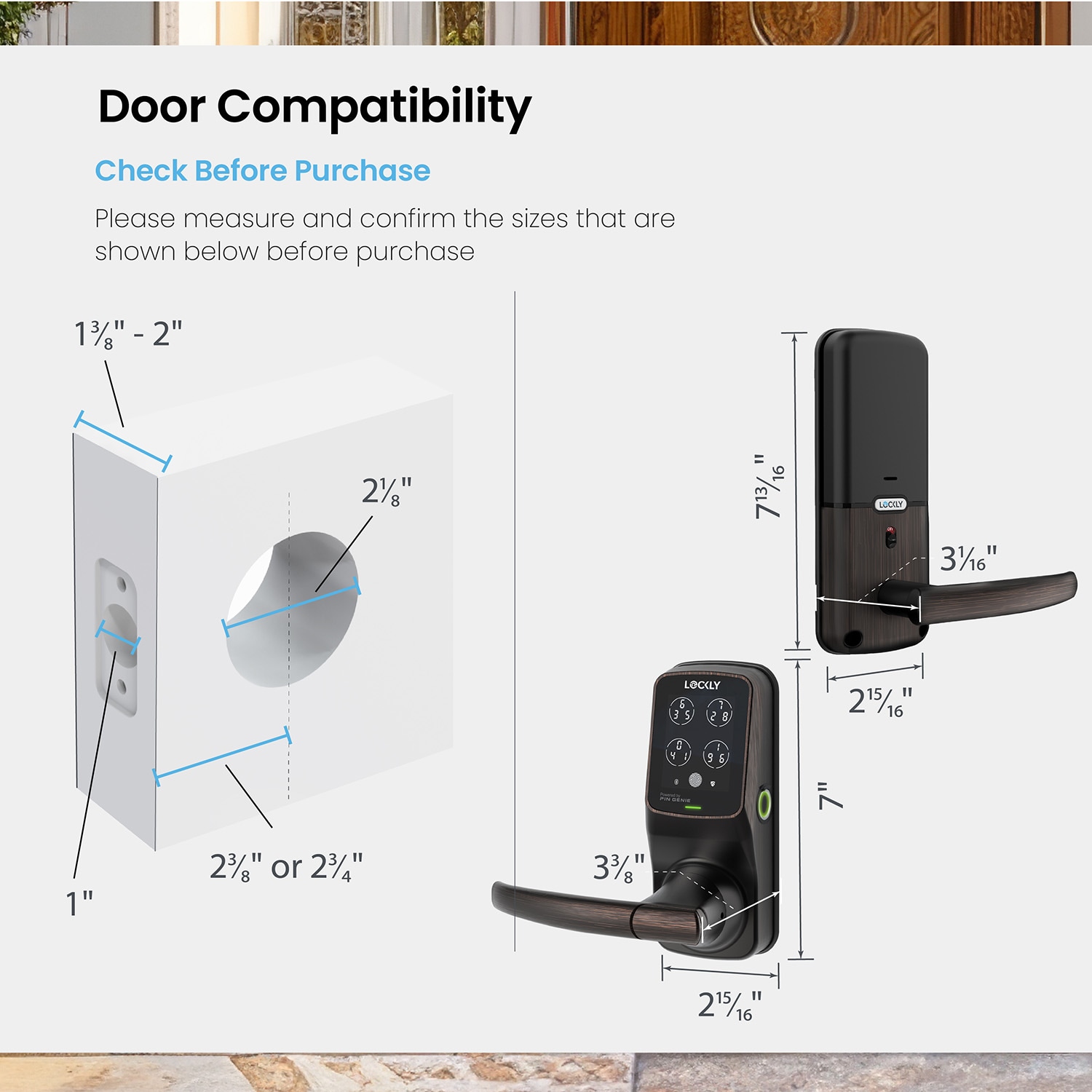 Lockly Secure Pro Latch Wi-Fi Smart Locks Venetian Bronze Smart Wi-Fi and Bluetooth Touchscreen Keypad Electronic Deadbolt and Handle Lock