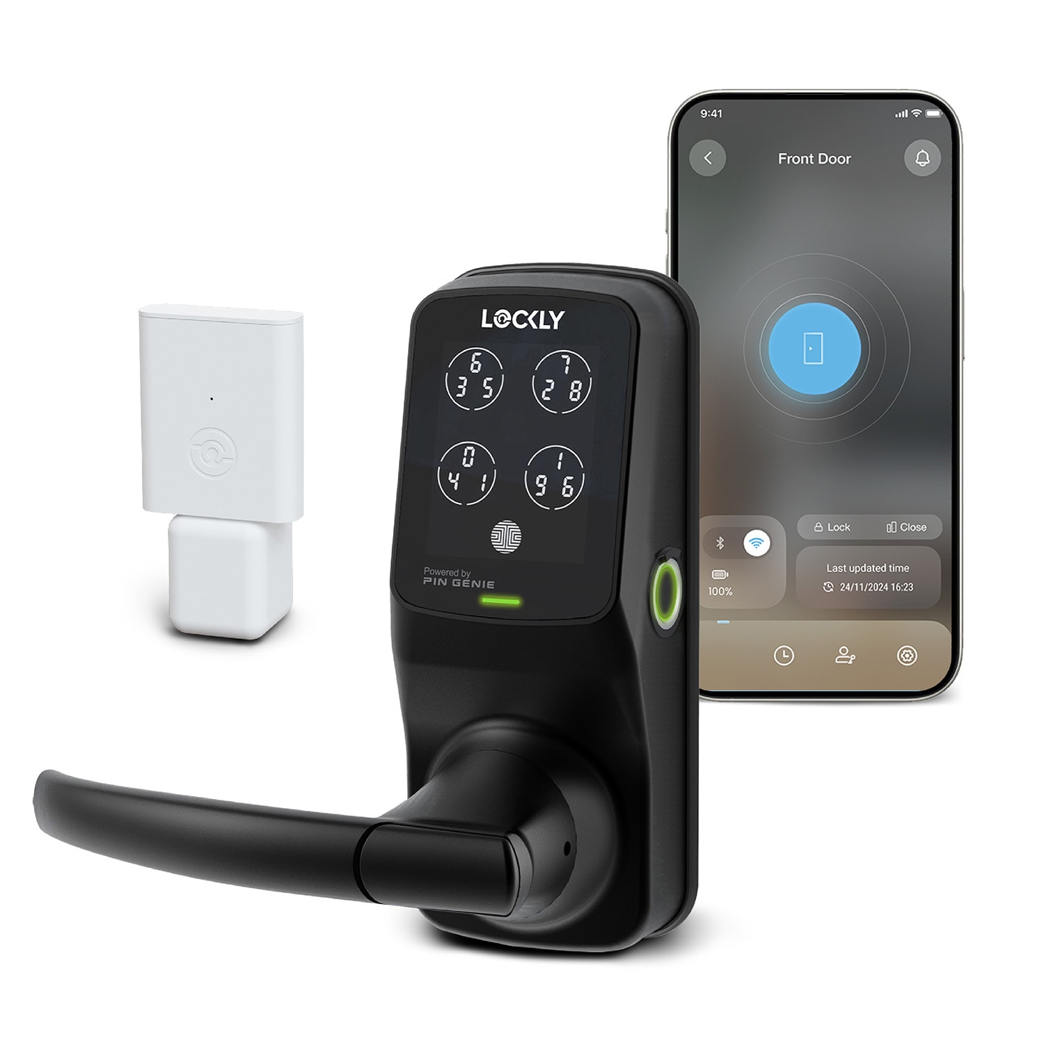 Lockly PGD628WMB Secure Pro Latch Matte Black Smart Wi-Fi and Bluetooth Touchscreen Keypad Electronic Handle Lock