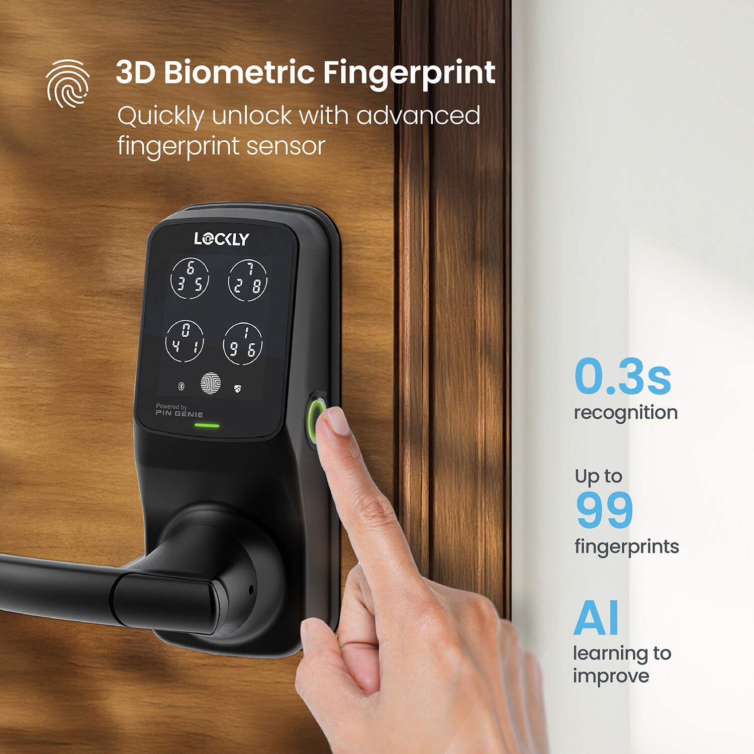 Lockly PGD628WMB Secure Pro Latch Matte Black Smart Wi-Fi and Bluetooth Touchscreen Keypad Electronic Handle Lock