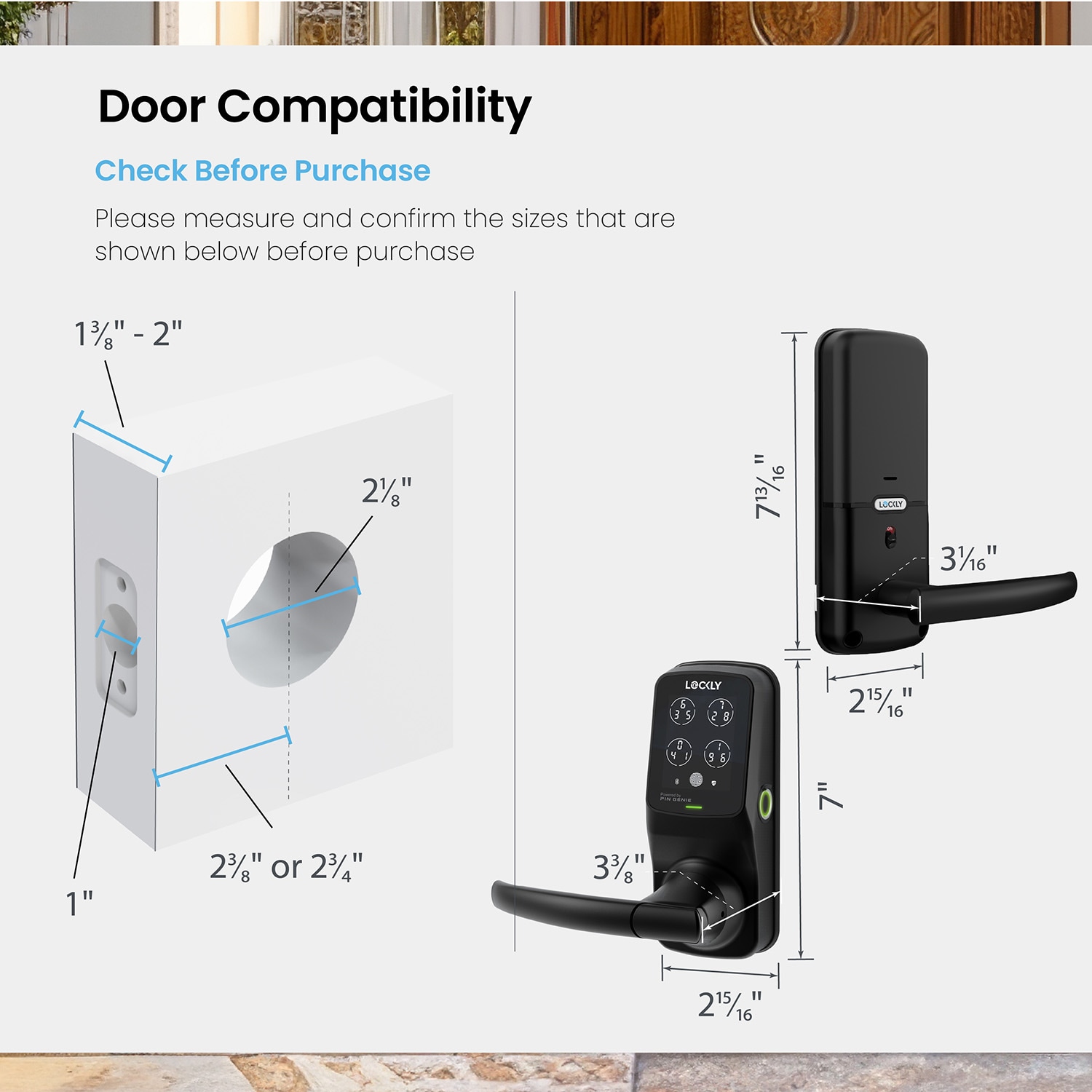 Lockly PGD628WMB Secure Pro Latch Matte Black Smart Wi-Fi and Bluetooth Touchscreen Keypad Electronic Handle Lock