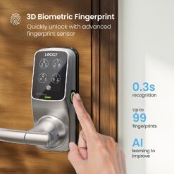 Lockly Secure Plus Latch Bluetooth Smart Locks Satin Nickel Smart Wi-Fi and Bluetooth Touchscreen Keypad Electronic Handle Lock