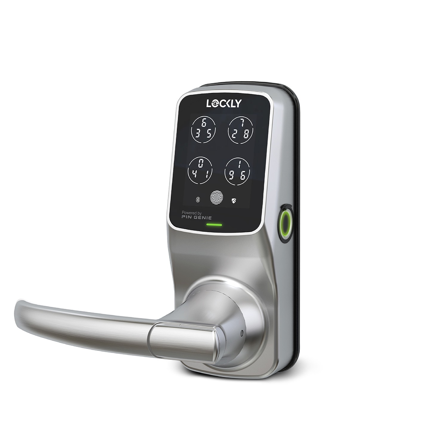 Lockly Secure Plus Latch Bluetooth Smart Locks Satin Nickel Smart Wi-Fi and Bluetooth Touchscreen Keypad Electronic Handle Lock