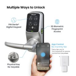 Lockly Secure Plus Latch Bluetooth Smart Locks Satin Nickel Smart Wi-Fi and Bluetooth Touchscreen Keypad Electronic Handle Lock