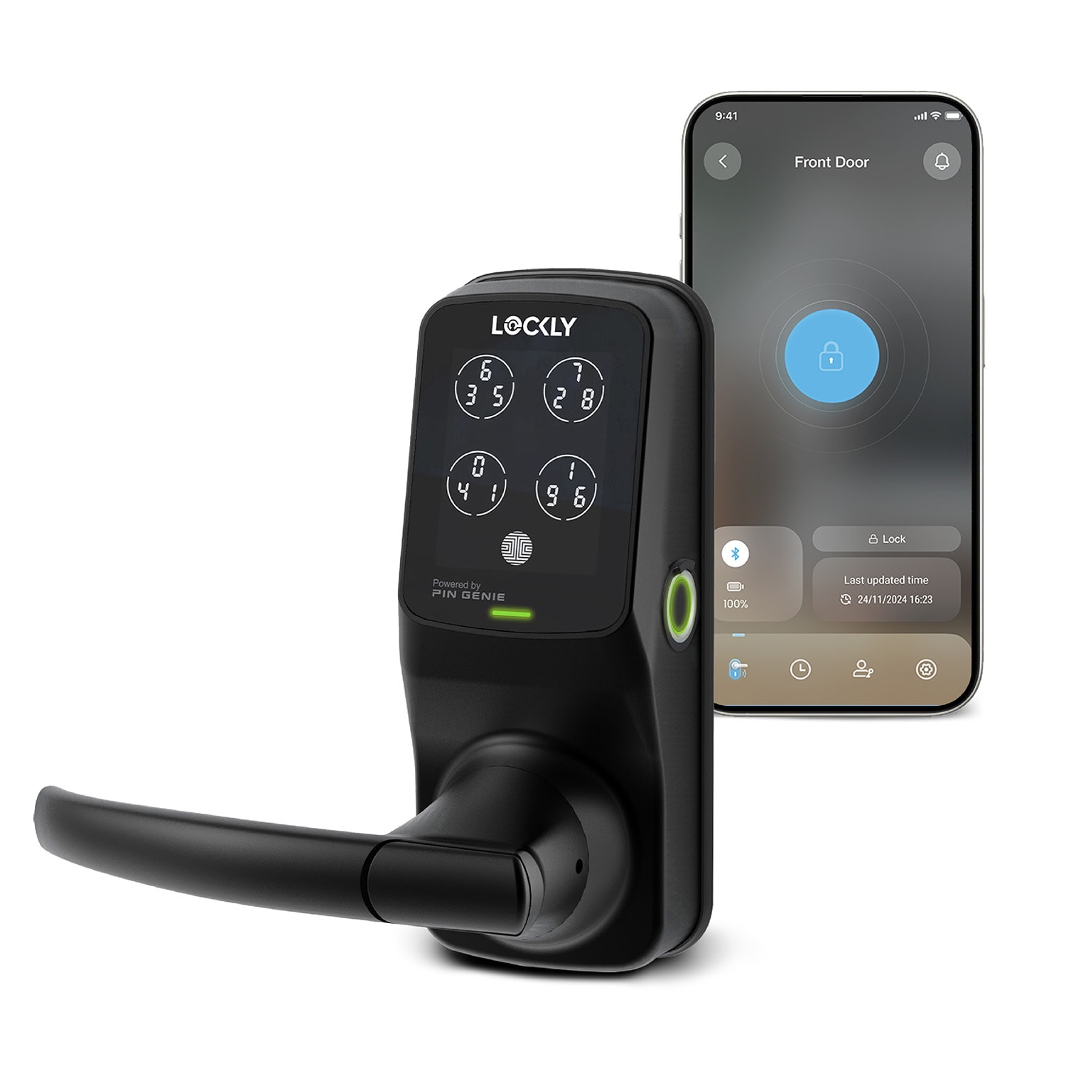 Lockly Secure Plus Latch Bluetooth Smart Locks Matte Black Smart Wi-Fi and Bluetooth Touchscreen Keypad Electronic Handle Lock