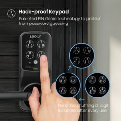 Lockly Secure Plus Latch Bluetooth Smart Locks Matte Black Smart Wi-Fi and Bluetooth Touchscreen Keypad Electronic Handle Lock