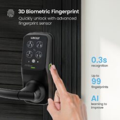 Lockly Secure Plus Latch Bluetooth Smart Locks Matte Black Smart Wi-Fi and Bluetooth Touchscreen Keypad Electronic Handle Lock