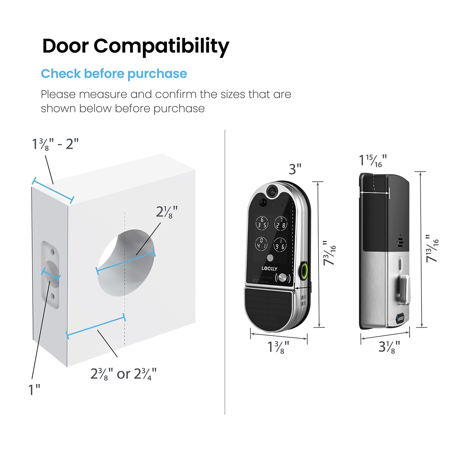 Lockly Vision Elite Video Doorbell Smart Locks Satin Nickel Smart Wi-Fi and Bluetooth Touchscreen Keypad Electronic Deadbolt Lock