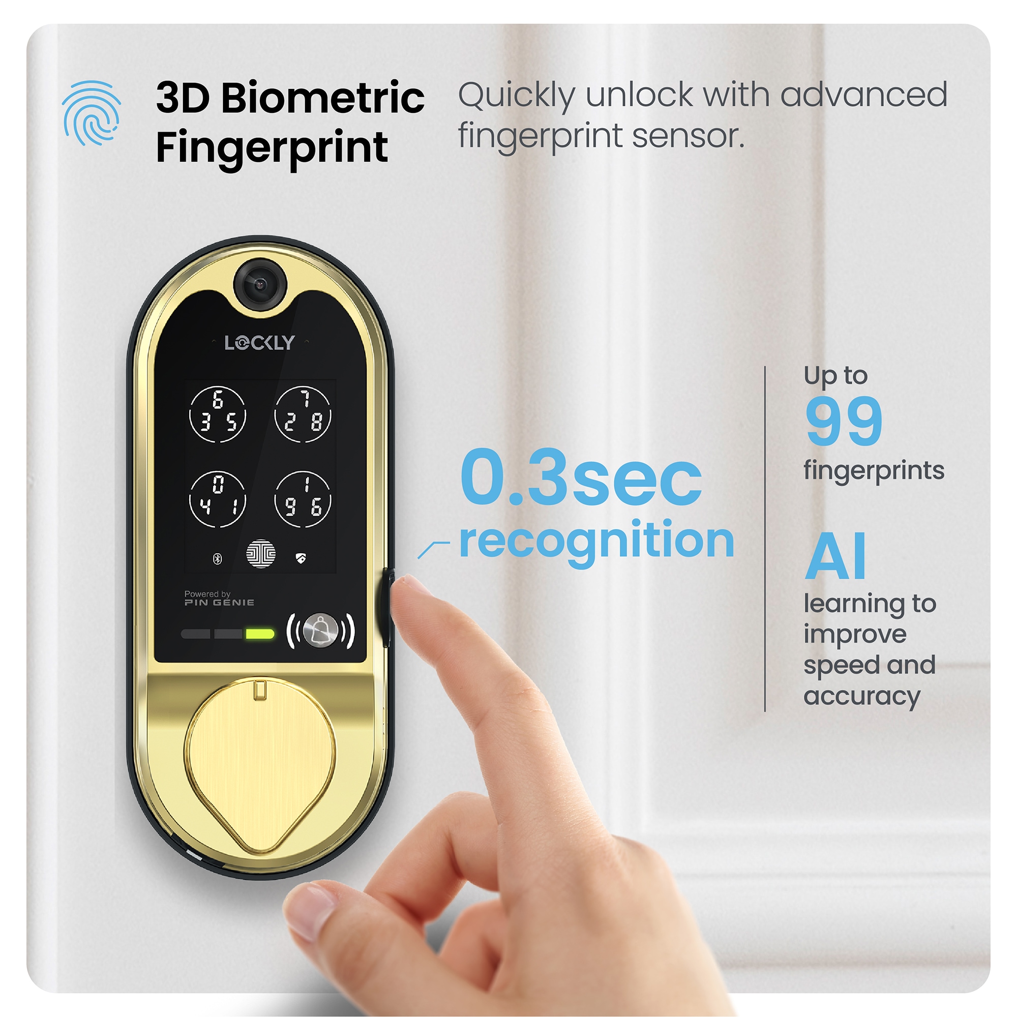 Lockly Vision Video Doorbell Smart Locks Brushed Gold Smart Wi-Fi and Bluetooth Touchscreen Keypad Electronic Deadbolt Lock