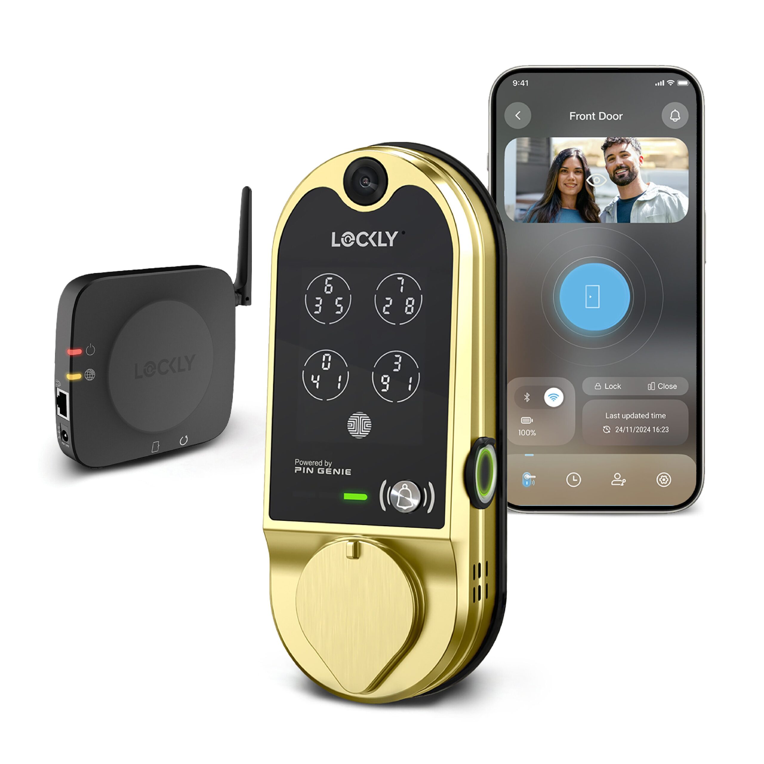 Lockly Vision Video Doorbell Smart Locks Brushed Gold Smart Wi-Fi and Bluetooth Touchscreen Keypad Electronic Deadbolt Lock