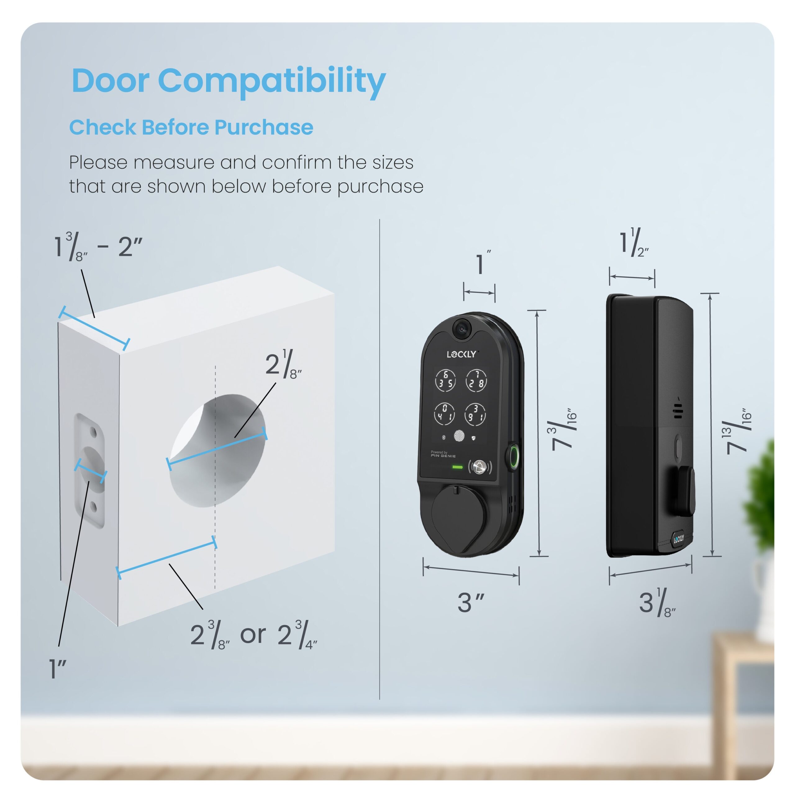 Lockly Vision Video Doorbell Smart Locks Matte Black Smart Wi-Fi and Bluetooth Touchscreen Keypad Electronic Deadbolt Lock