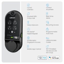 Lockly Vision Video Doorbell Smart Locks Matte Black Smart Wi-Fi and Bluetooth Touchscreen Keypad Electronic Deadbolt Lock
