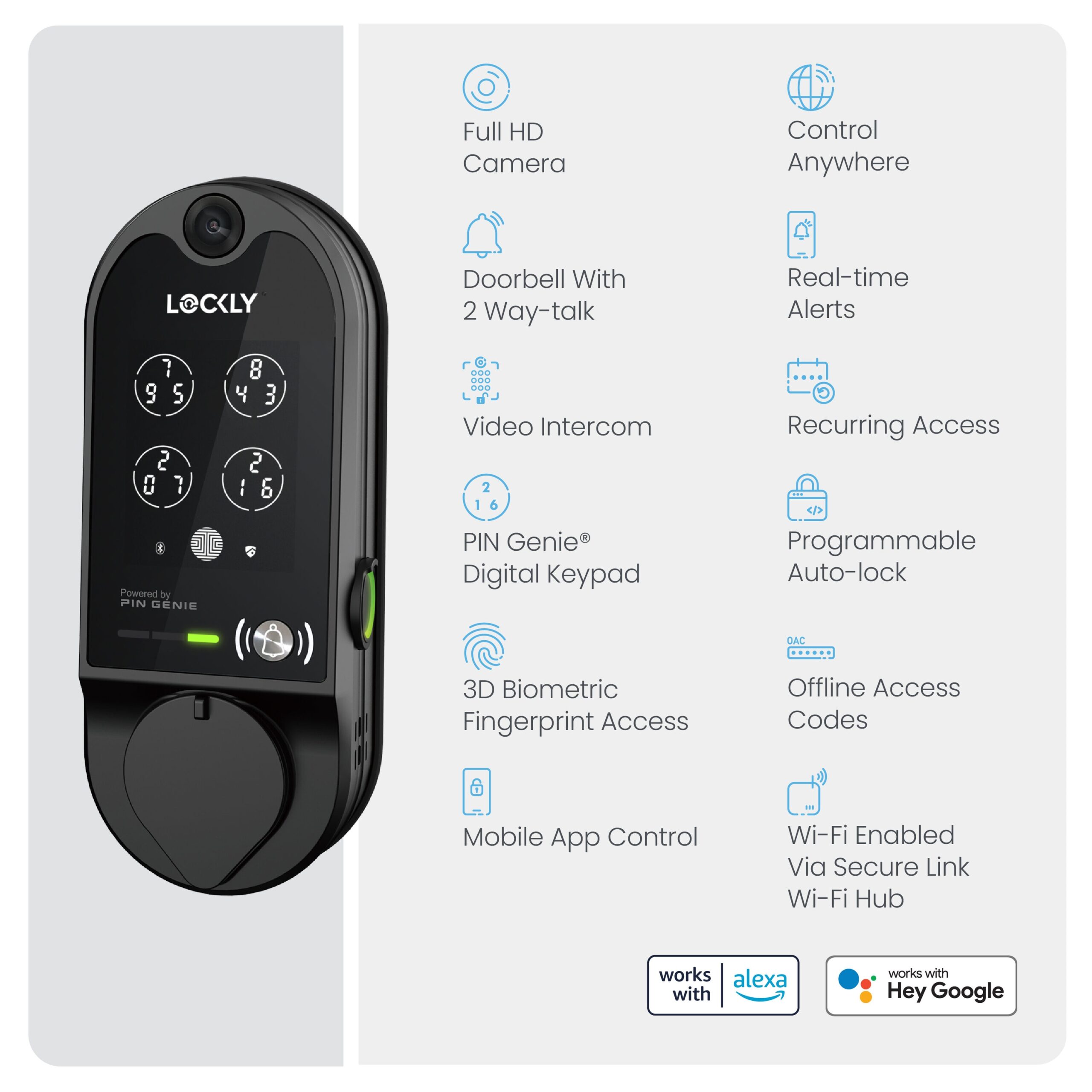 Lockly Vision Video Doorbell Smart Locks Matte Black Smart Wi-Fi and Bluetooth Touchscreen Keypad Electronic Deadbolt Lock