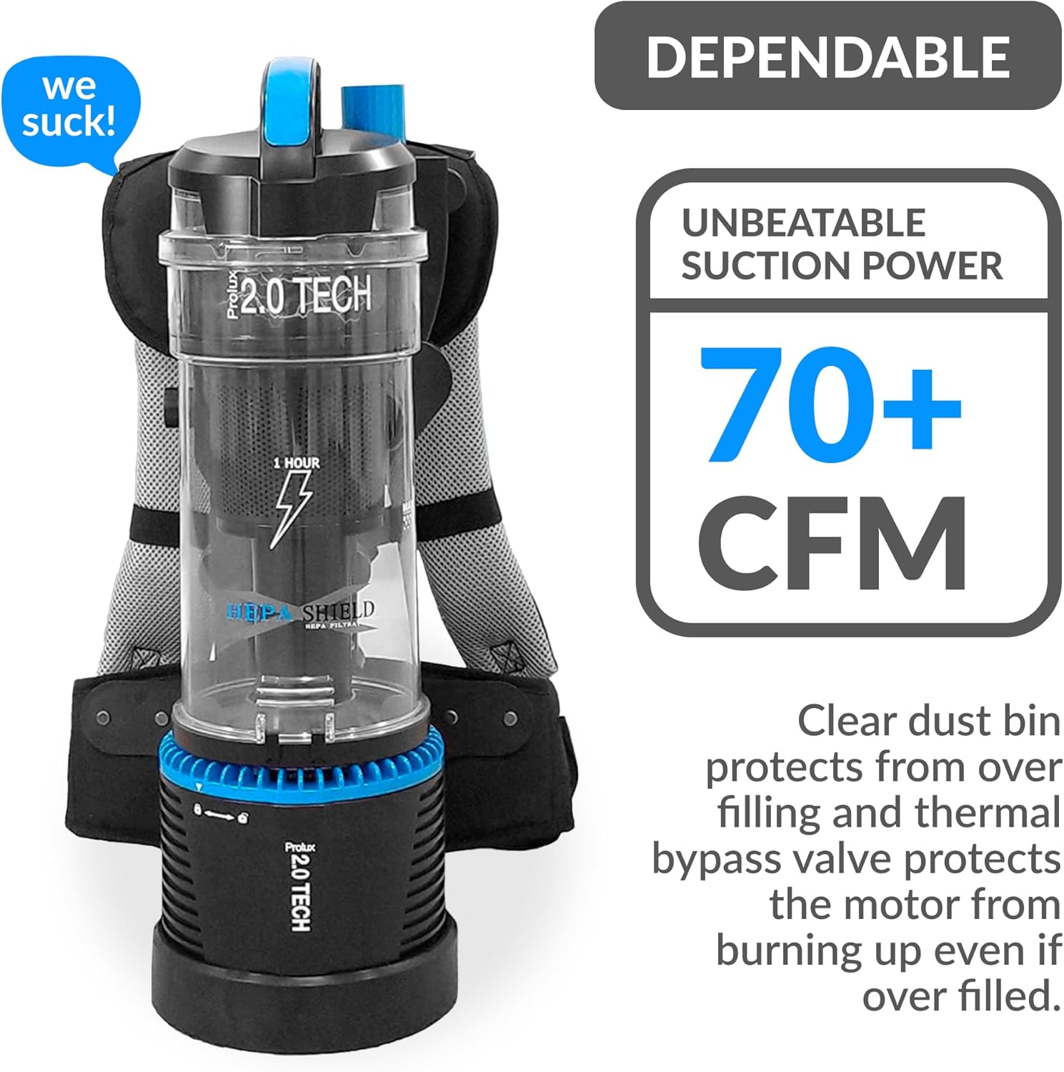 Prolux Residential Bagless Backpack Vacuum Cleaner with HEPA Filter