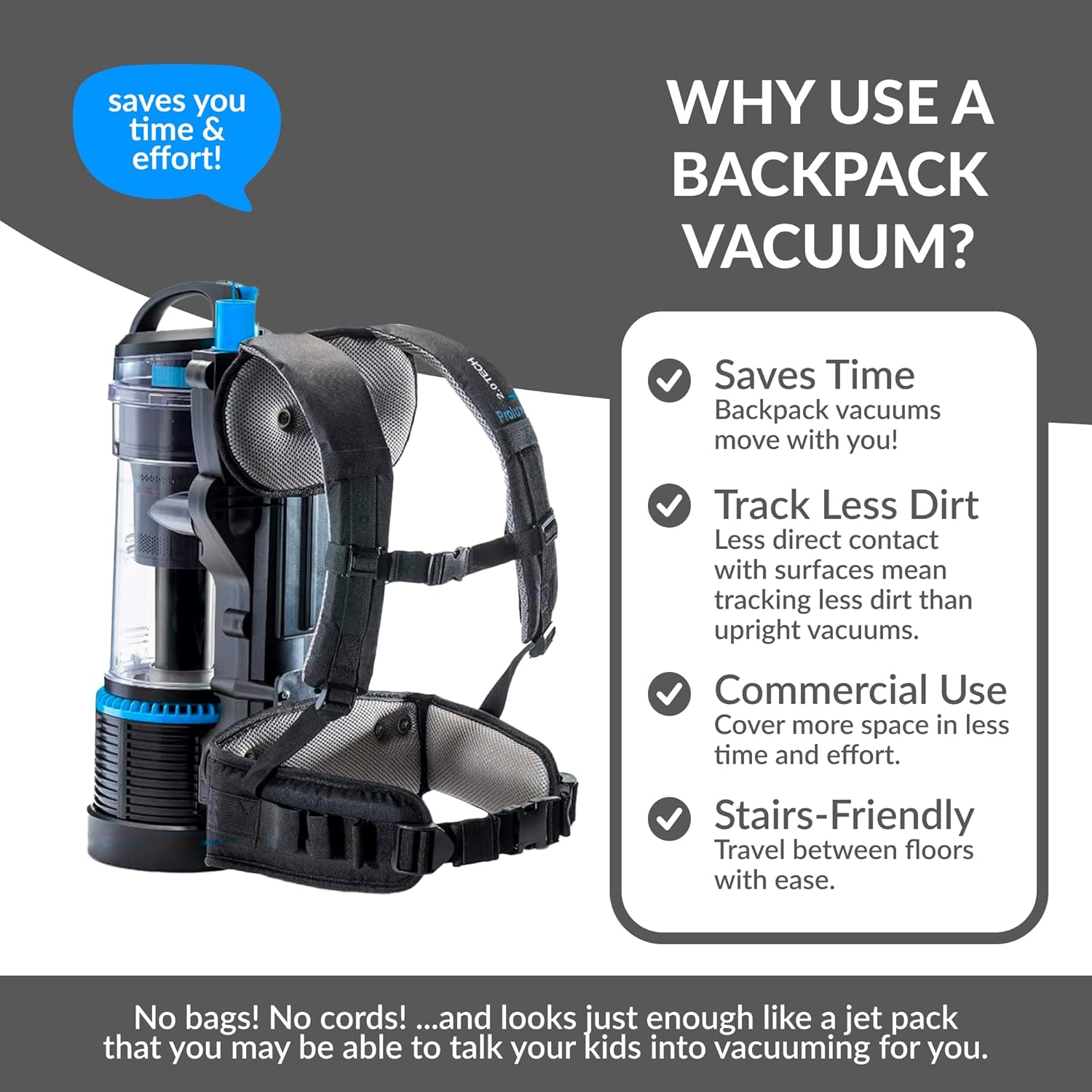 Prolux Residential Bagless Backpack Vacuum Cleaner with HEPA Filter