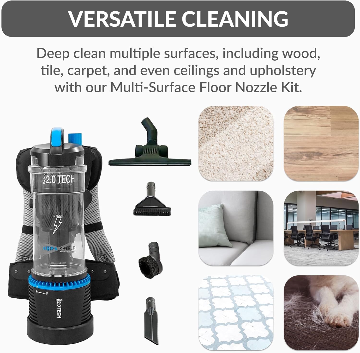 Prolux Residential Bagless Backpack Vacuum Cleaner with HEPA Filter