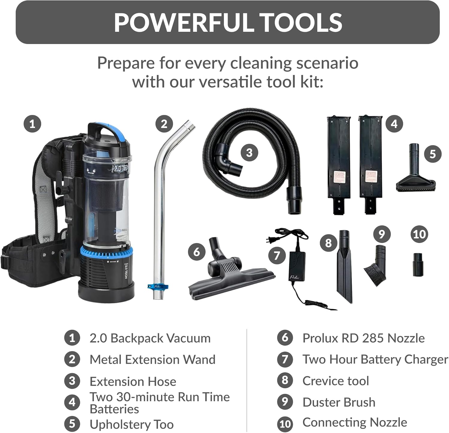 Prolux Residential Bagless Backpack Vacuum Cleaner with HEPA Filter
