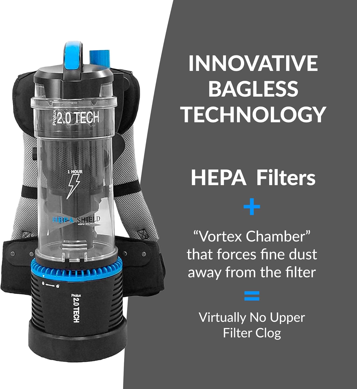 Prolux Residential Bagless Backpack Vacuum Cleaner with HEPA Filter