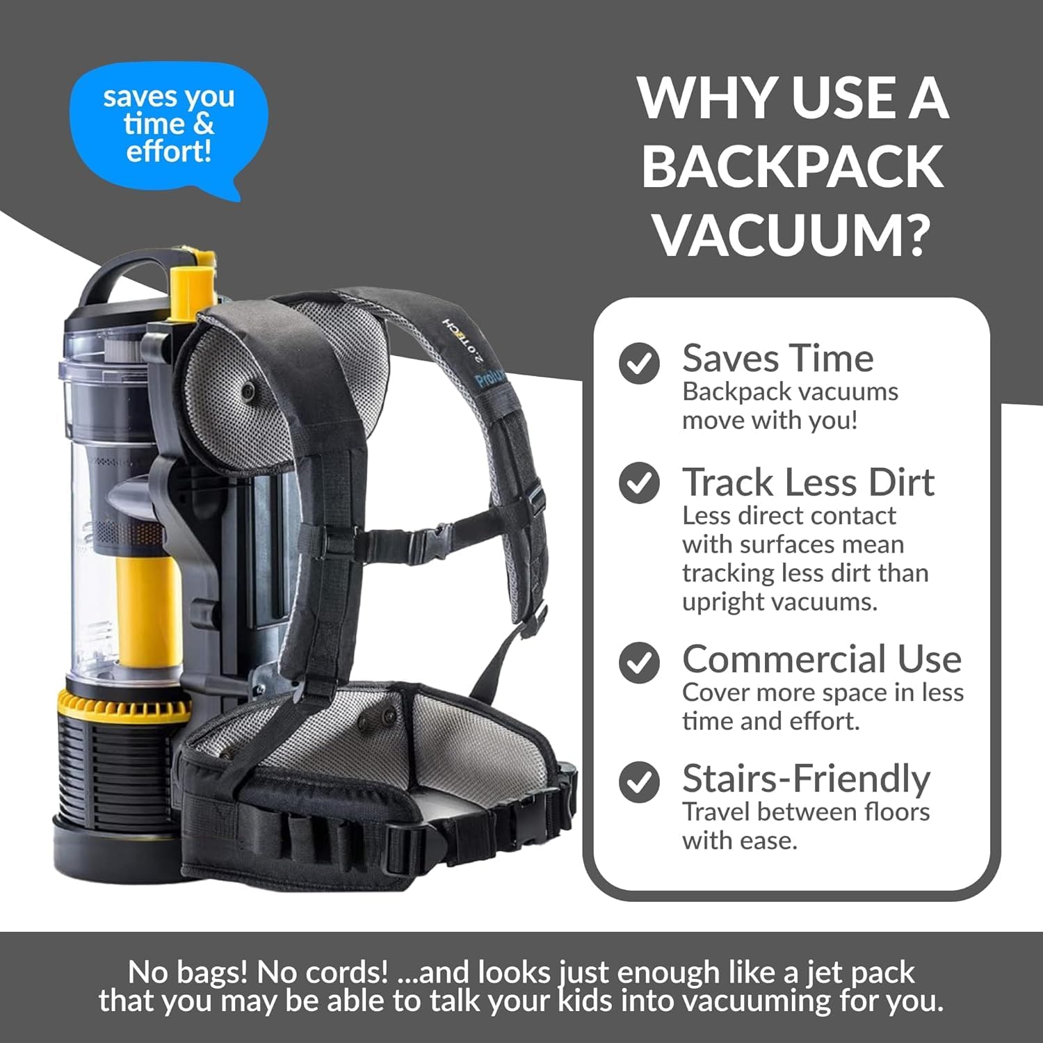 Prolux Commercial/Residential Pet Bagless Backpack Vacuum Cleaner with HEPA Filter