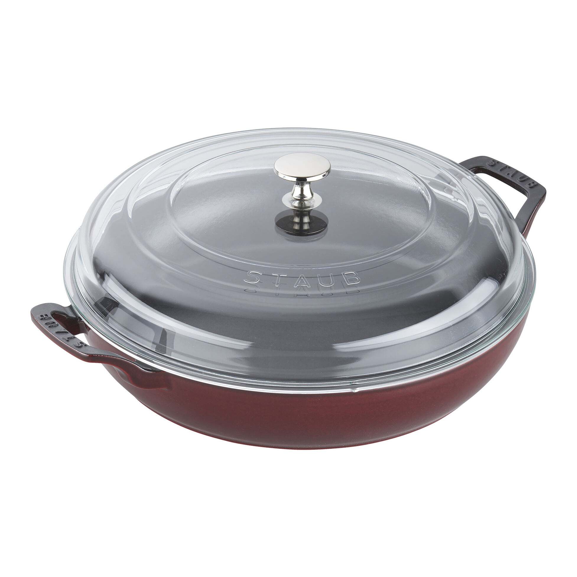 Staub Cast Iron 3.5 qt, Braiser With Glass Lid, Grenadine