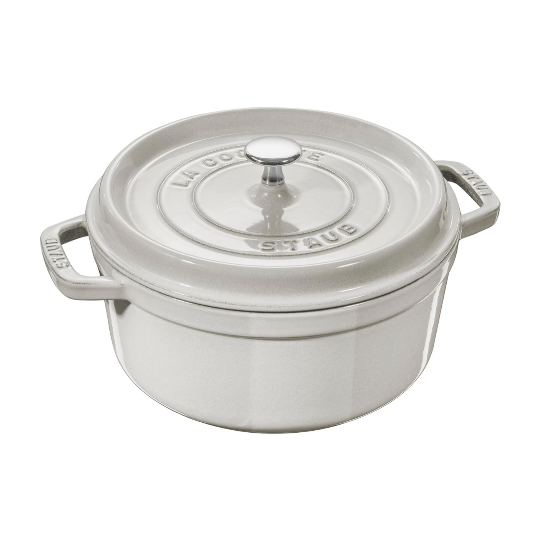 Staub Cast Iron 7-qt Round Cocotte - White Truffle
