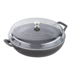 STAUB Cast Iron Braiser with Glass Lid, Dutch Oven, 3.5-quart, serves 3-4, Matte Black
