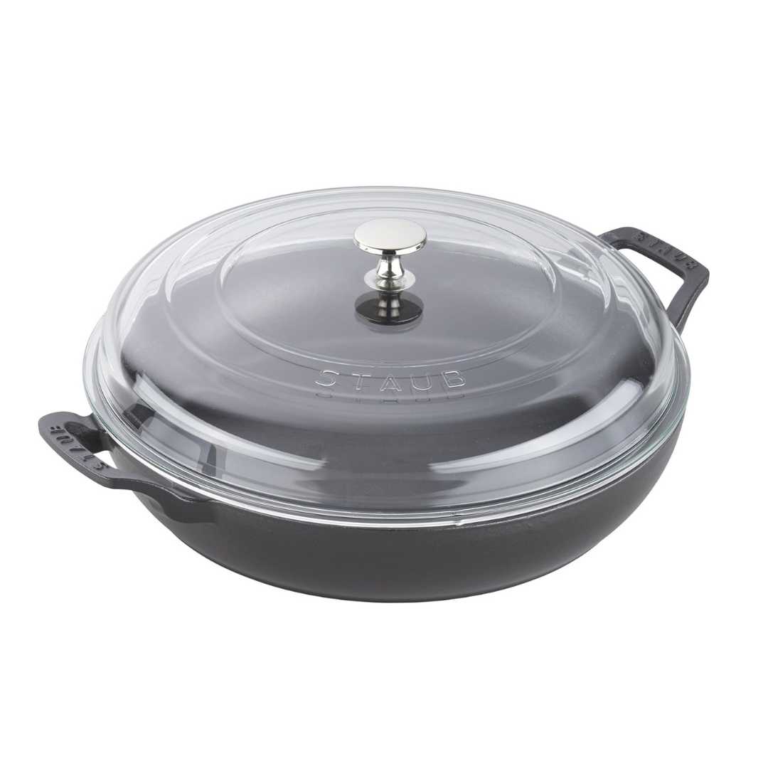 STAUB Cast Iron Braiser with Glass Lid, Dutch Oven, 3.5-quart, serves 3-4, Matte Black