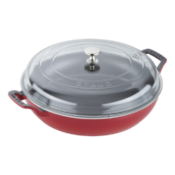 STAUB Cast Iron Braiser with Glass Lid, Dutch Oven, 3.5-quart, serves 3-4, Made in France, Cherry