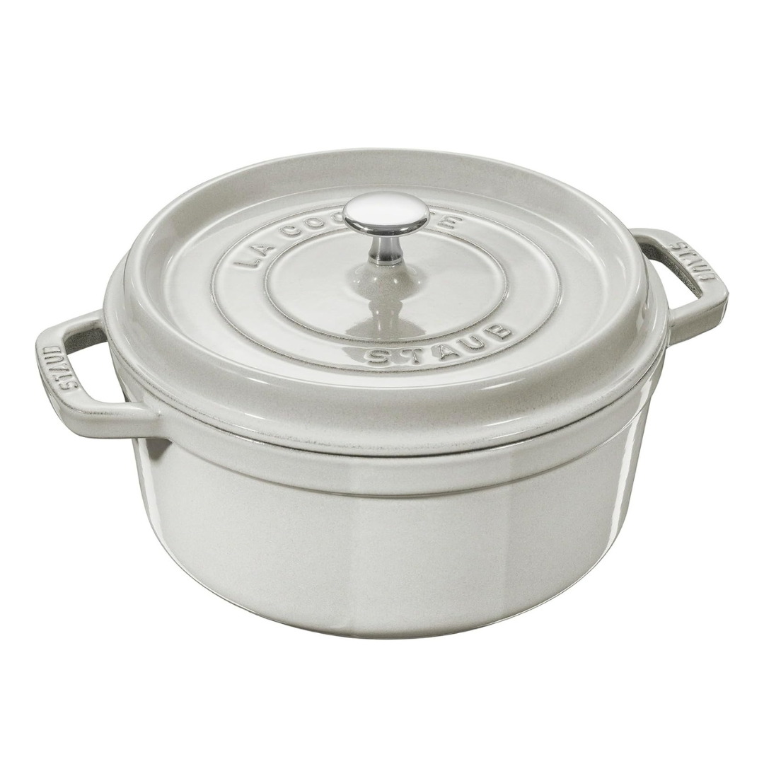 Staub Cast Iron 4-qt Round Cocotte - White Truffle