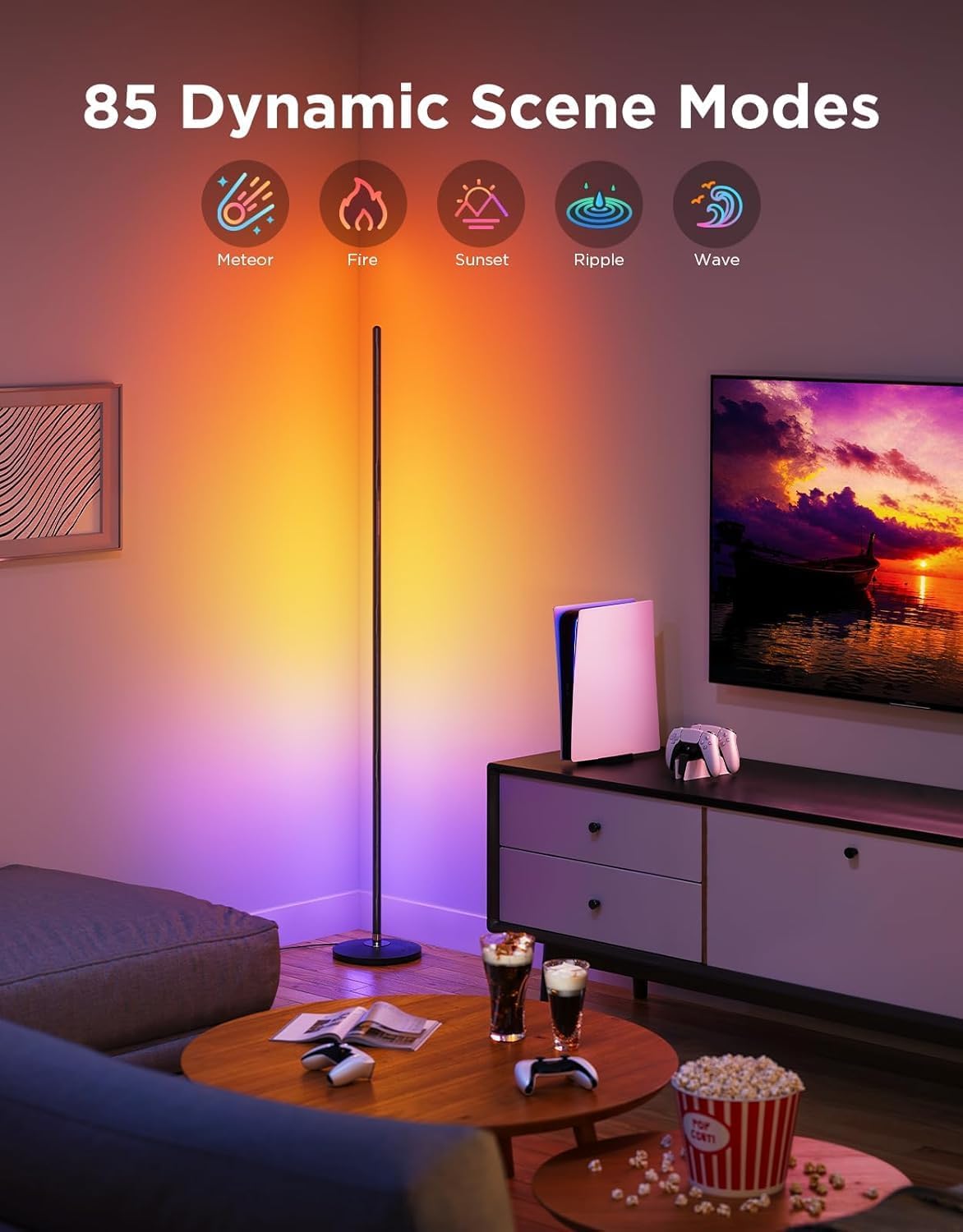 Govee RGBIC Floor Lamp Basic, LED Corner Lamp Works with Alexa, 1000 Lumen Smart Modern Floor Lamp, Black