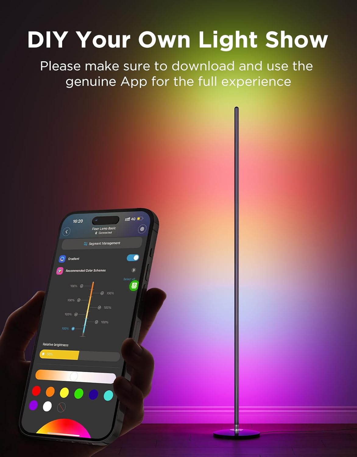 Govee RGBIC Floor Lamp Basic, LED Corner Lamp Works with Alexa, 1000 Lumen Smart Modern Floor Lamp, Black