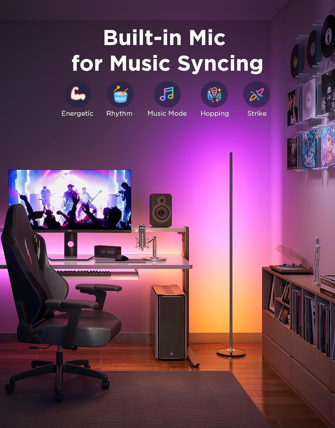 Govee RGBIC Floor Lamp Basic, LED Corner Lamp Works with Alexa, 1000 Lumen Smart Modern Floor Lamp, Black