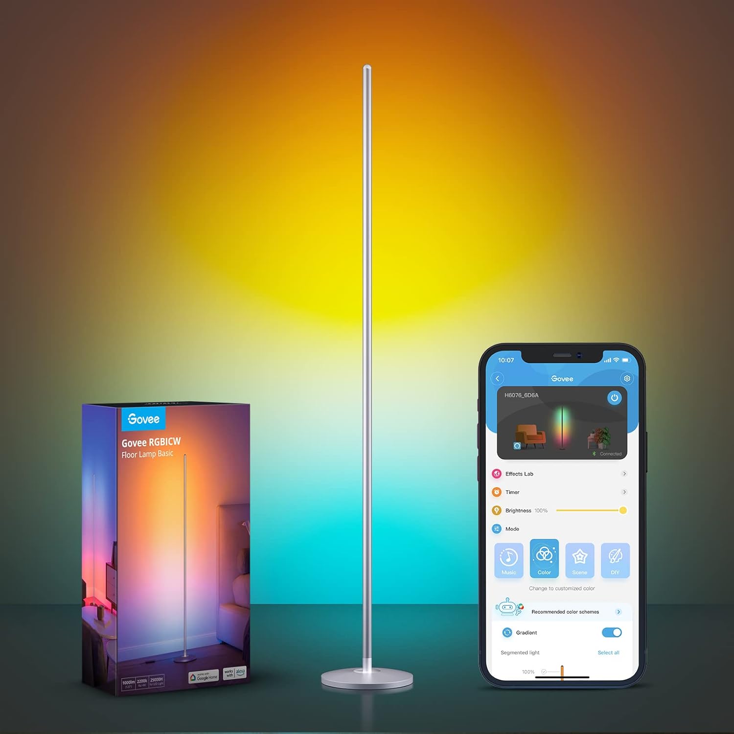 Govee RGBIC Floor Lamp, LED Corner Lamp Works with Alexa, Smart Modern Floor Lamp, Silver
