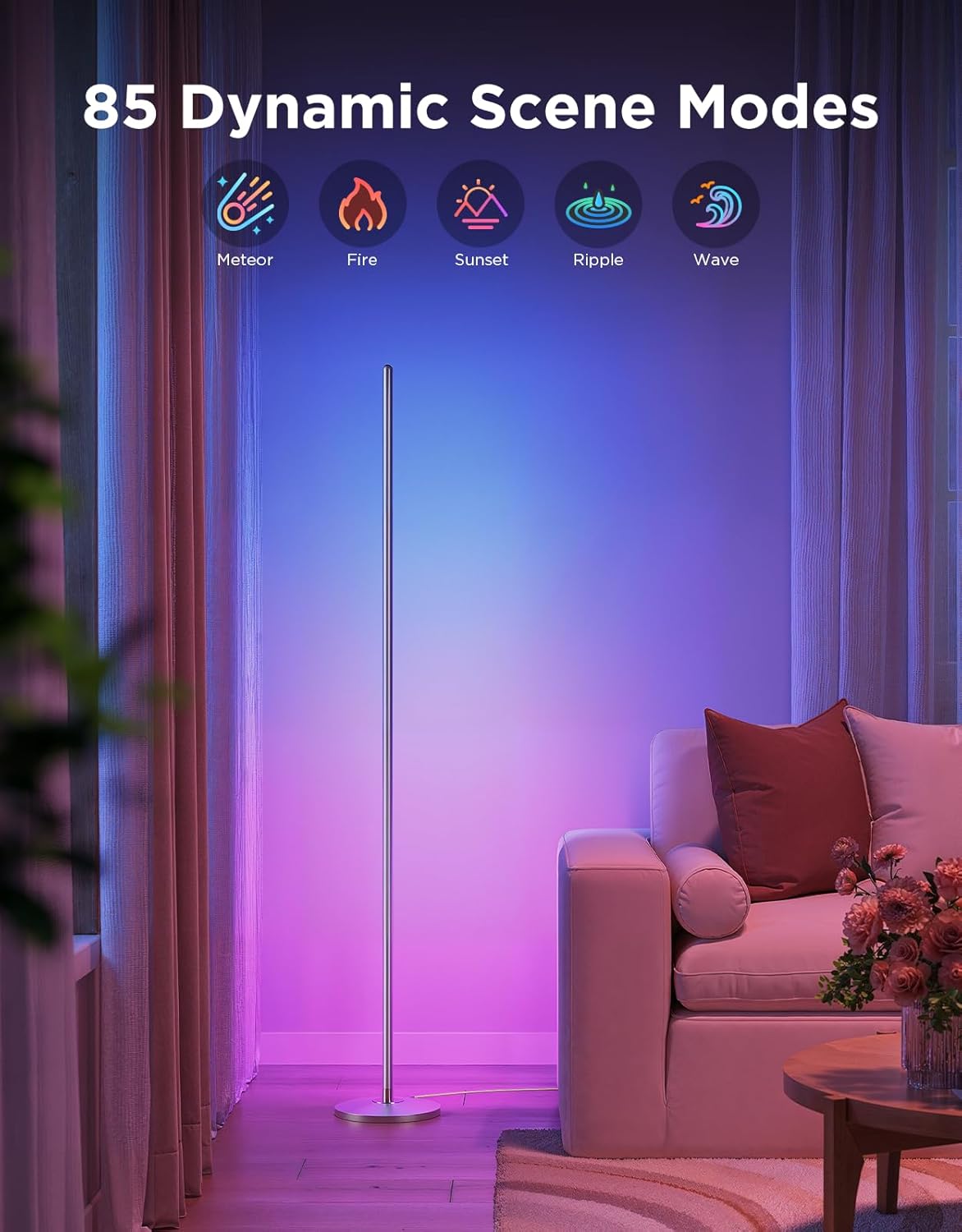 Govee RGBIC Floor Lamp, LED Corner Lamp Works with Alexa, Smart Modern Floor Lamp, Silver