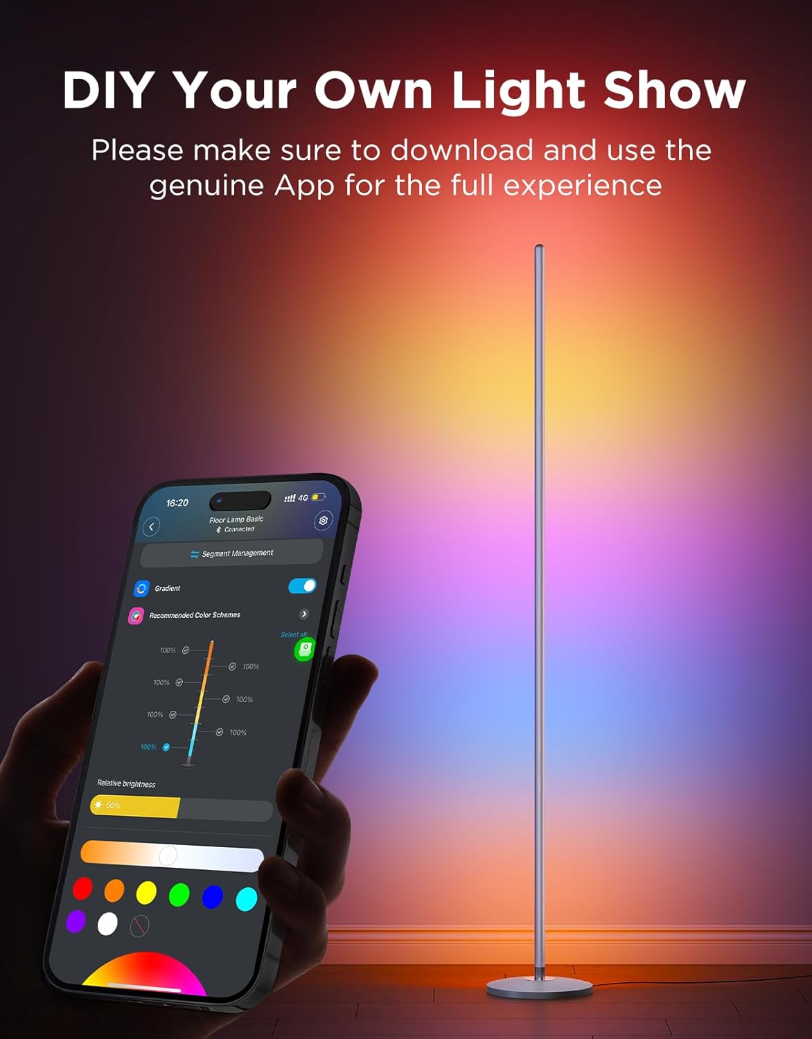 Govee RGBIC Floor Lamp, LED Corner Lamp Works with Alexa, Smart Modern Floor Lamp, Silver