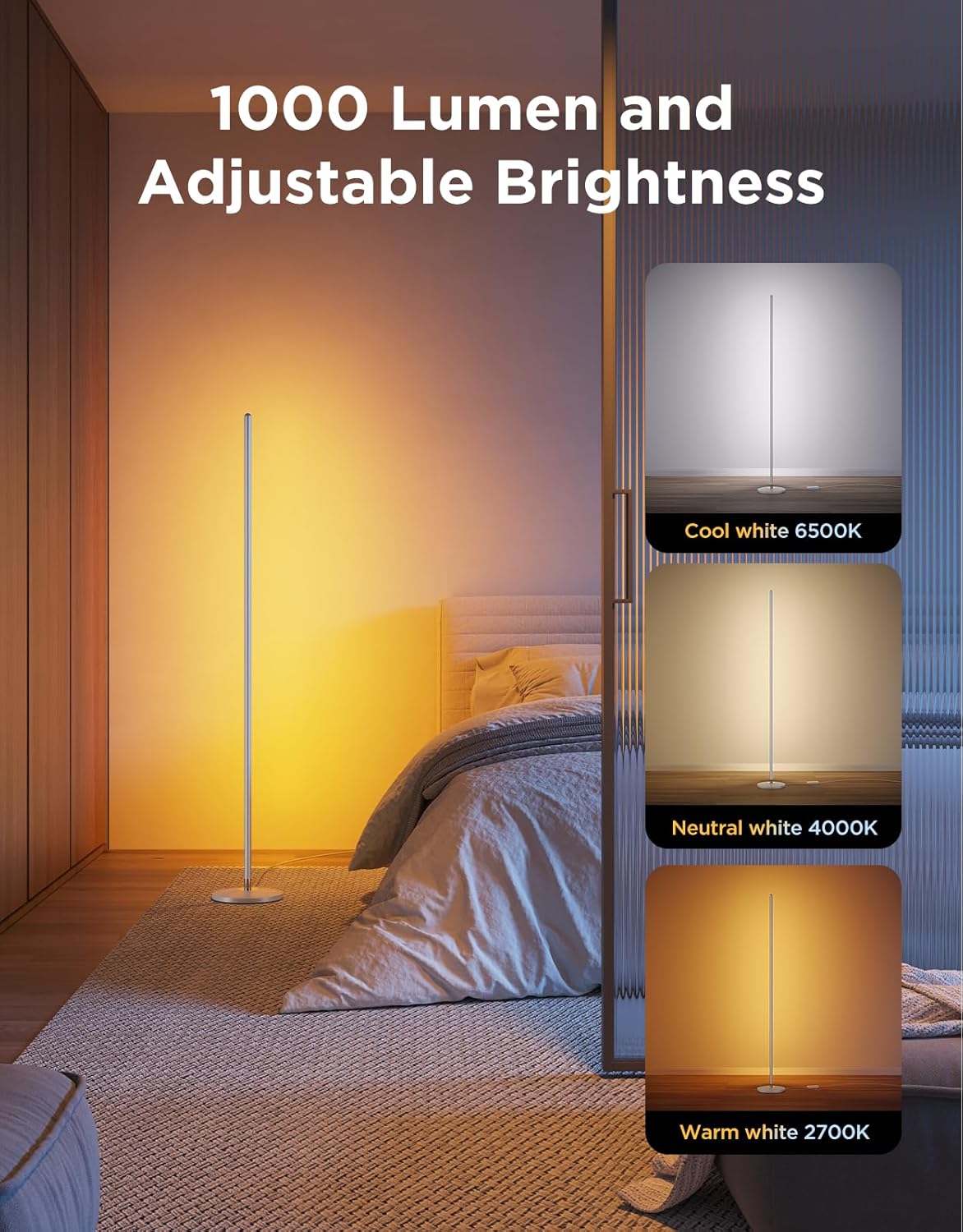 Govee RGBIC Floor Lamp, LED Corner Lamp Works with Alexa, Smart Modern Floor Lamp, Silver