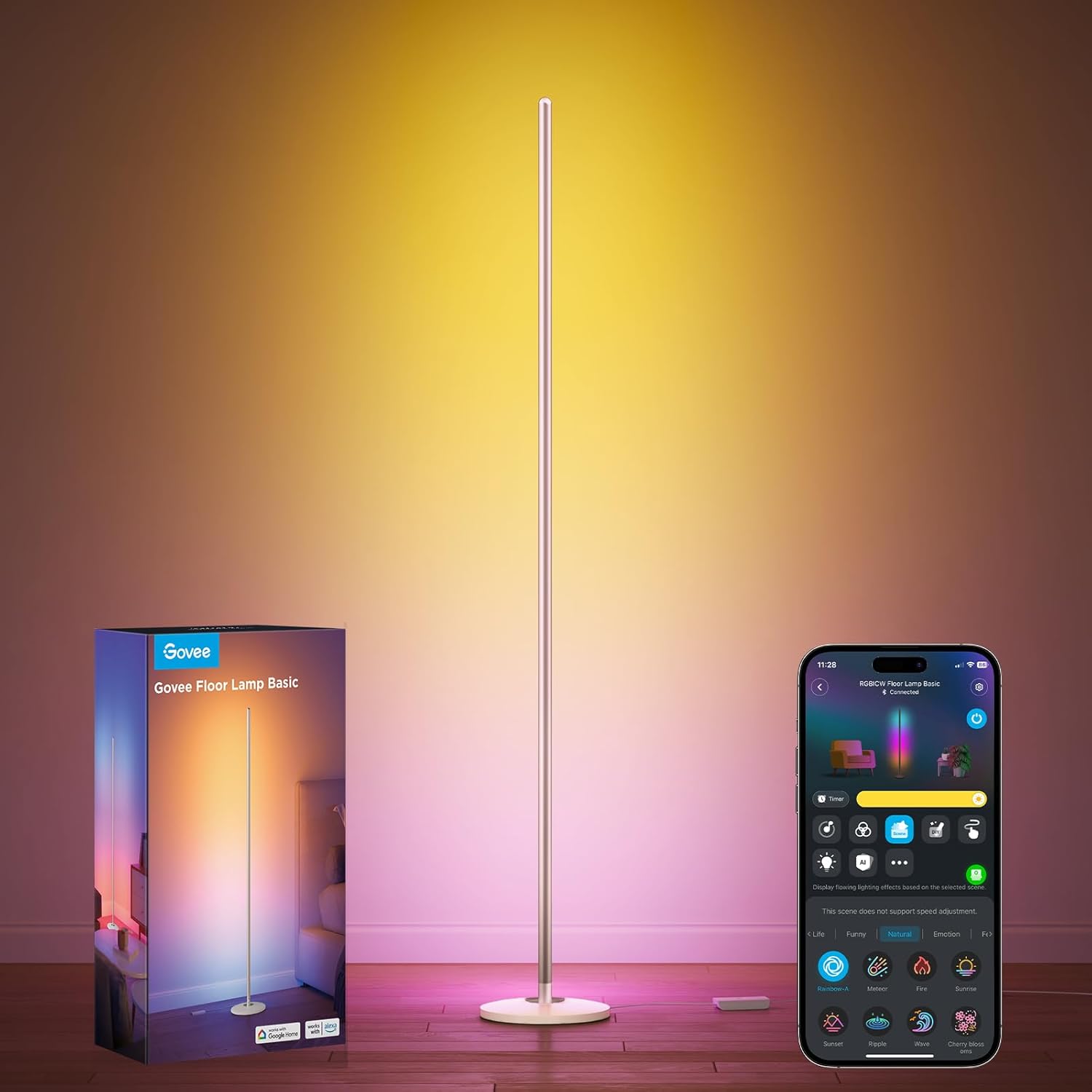 Govee RGBIC Floor Lamp Basic, LED Corner Lamp Works with Alexa, 1000lm Modern Floor Lamp, Champagne