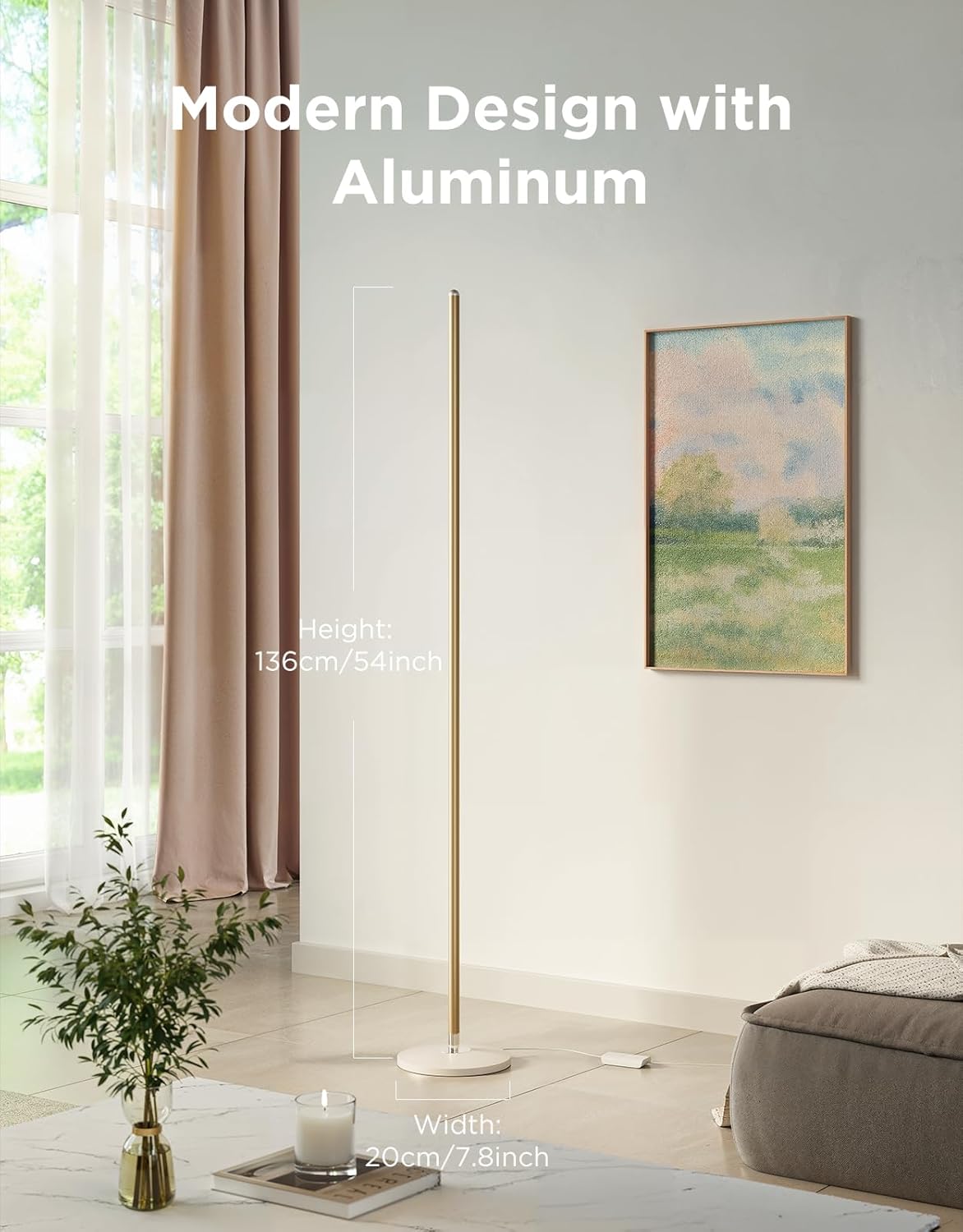 Govee RGBIC Floor Lamp Basic, LED Corner Lamp Works with Alexa, 1000lm Modern Floor Lamp, Champagne