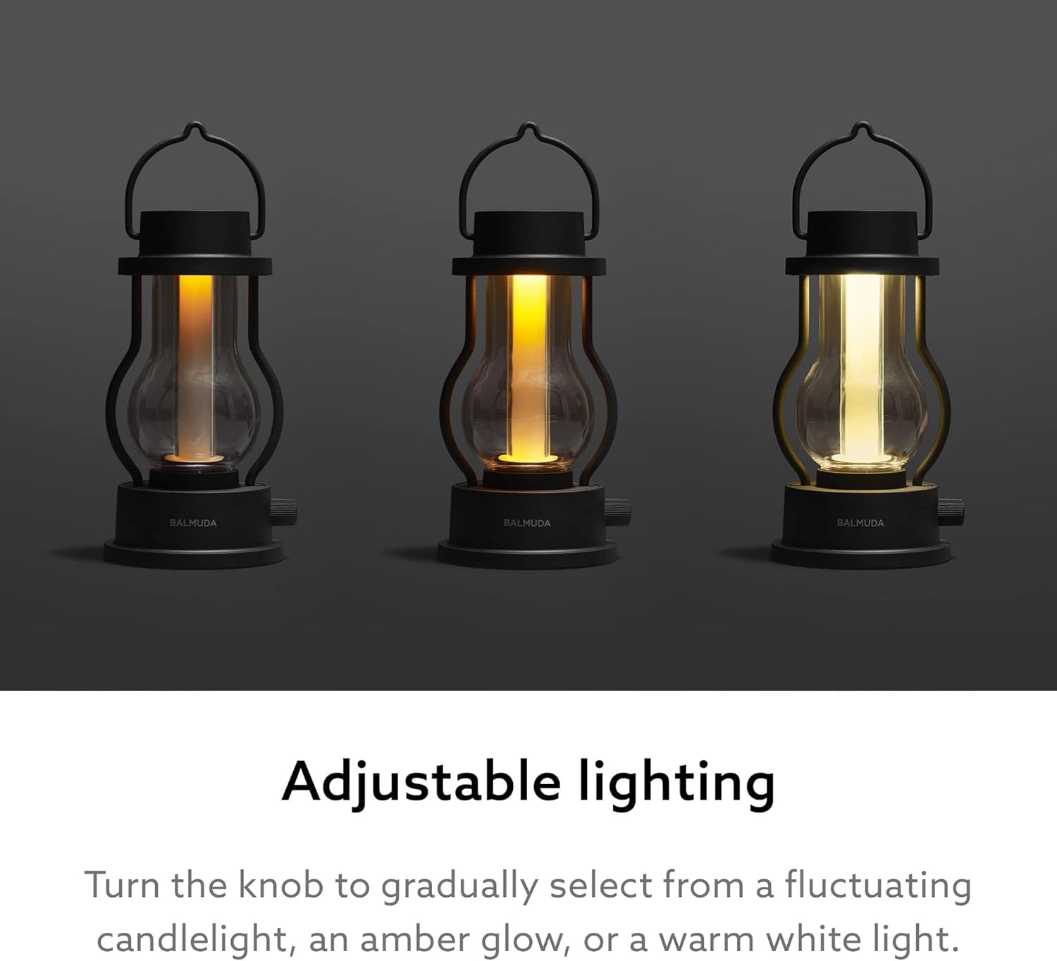 BALMUDA The Lantern | Rechargeable LED Lantern | 3 Light Modes: Candle, Amber, & Warm White | Battery Operated | Lightweight | Water-Resistant | US Version | Gray