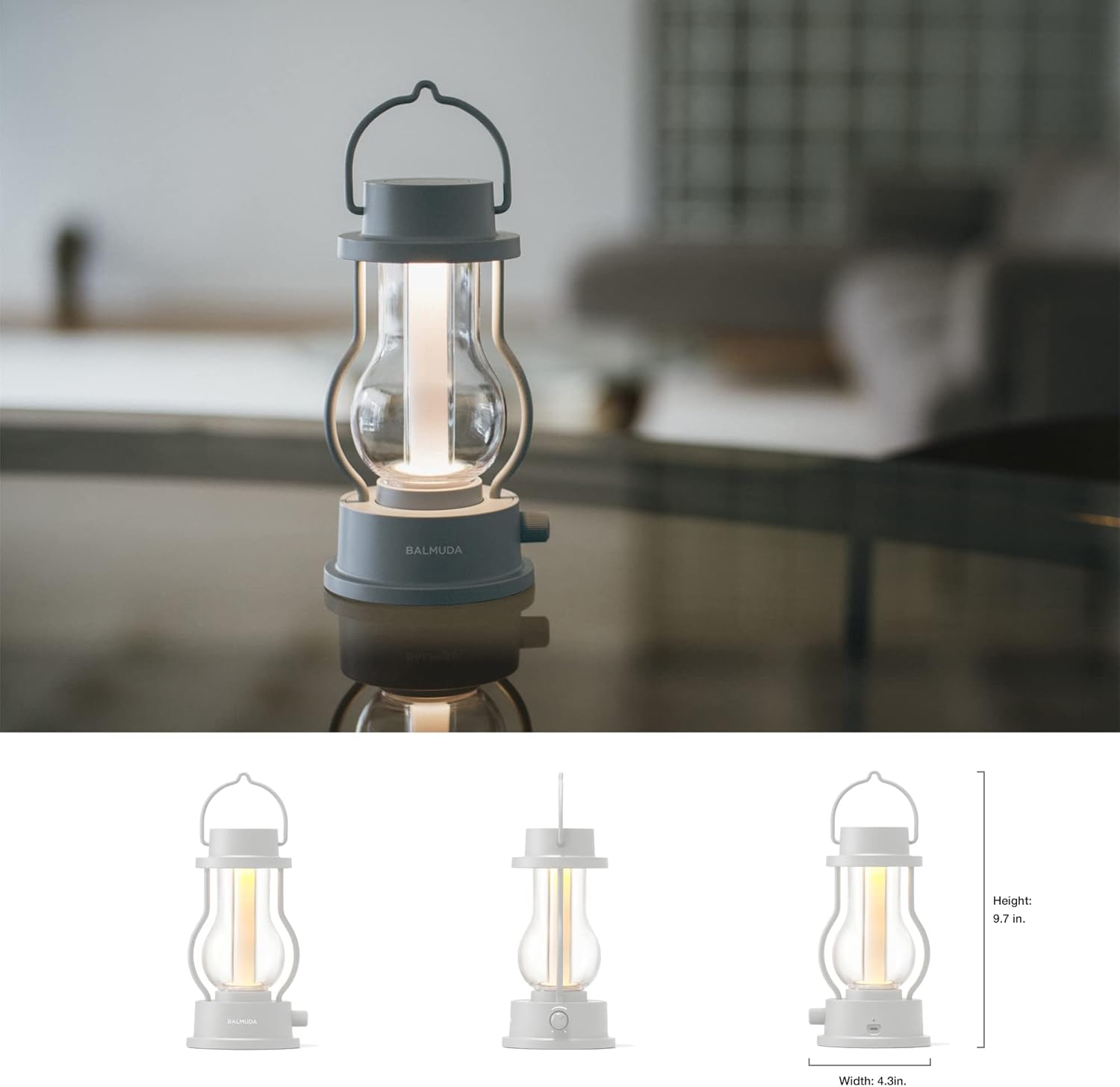 BALMUDA The Lantern | Rechargeable LED Lantern | 3 Light Modes: Candle, Amber, & Warm White | Battery Operated | Lightweight | Water-Resistant | US Version | Gray