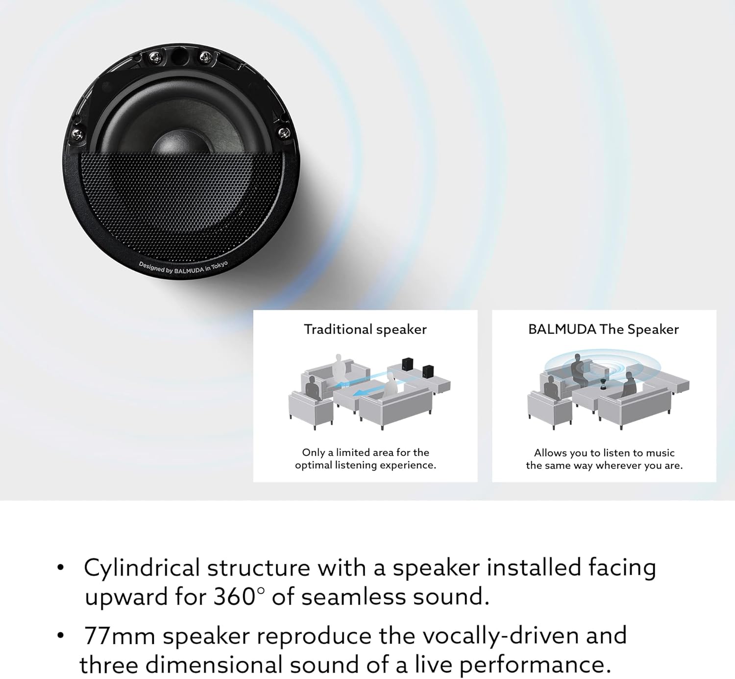 BALMUDA The Speaker | Portable Bluetooth Speaker | 3D Crystal Sound & LED Light Show | Rechargeable | USB-C | 3 Light Modes: Candle, Ambient, & Beat | 7-Hour Playtime for Live Concert Feel at Home