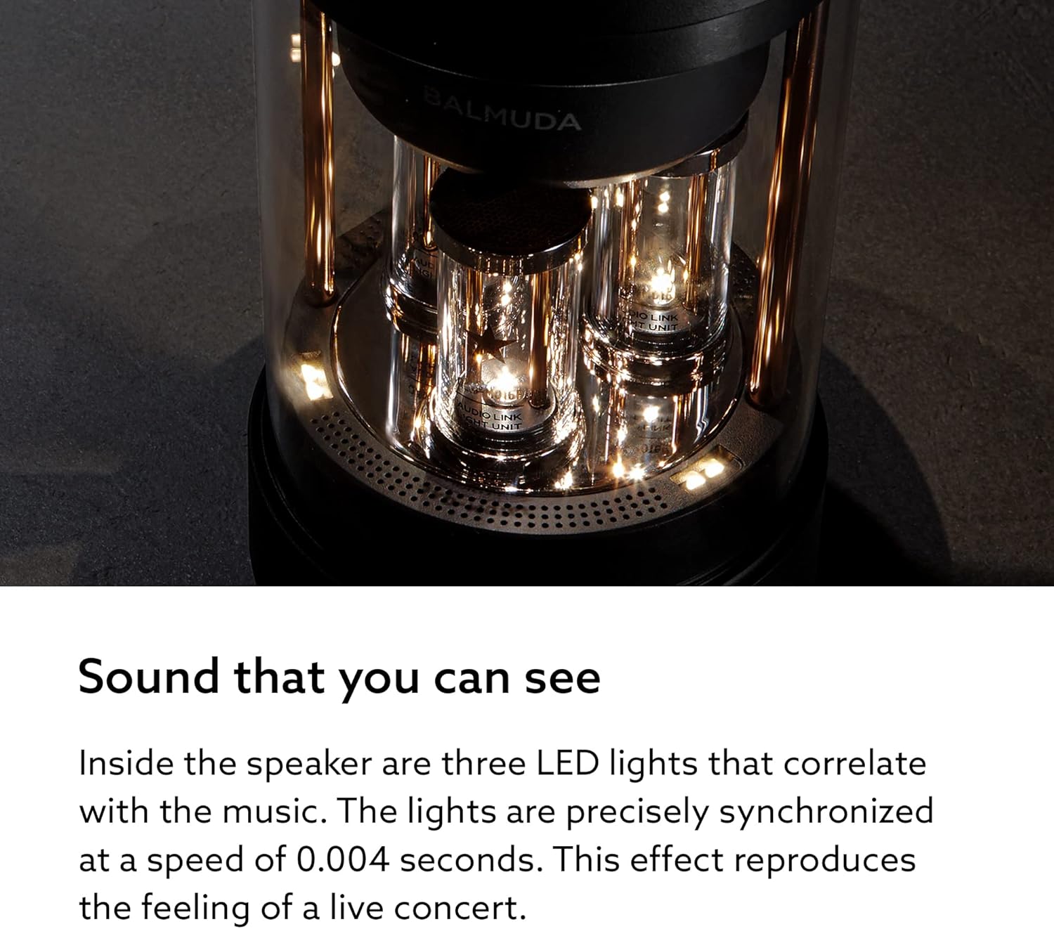 BALMUDA The Speaker | Portable Bluetooth Speaker | 3D Crystal Sound & LED Light Show | Rechargeable | USB-C | 3 Light Modes: Candle, Ambient, & Beat | 7-Hour Playtime for Live Concert Feel at Home