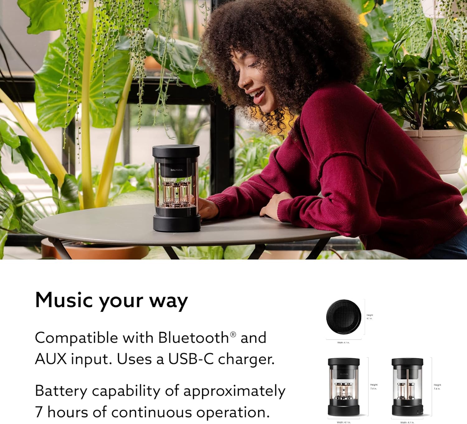 BALMUDA The Speaker | Portable Bluetooth Speaker | 3D Crystal Sound & LED Light Show | Rechargeable | USB-C | 3 Light Modes: Candle, Ambient, & Beat | 7-Hour Playtime for Live Concert Feel at Home