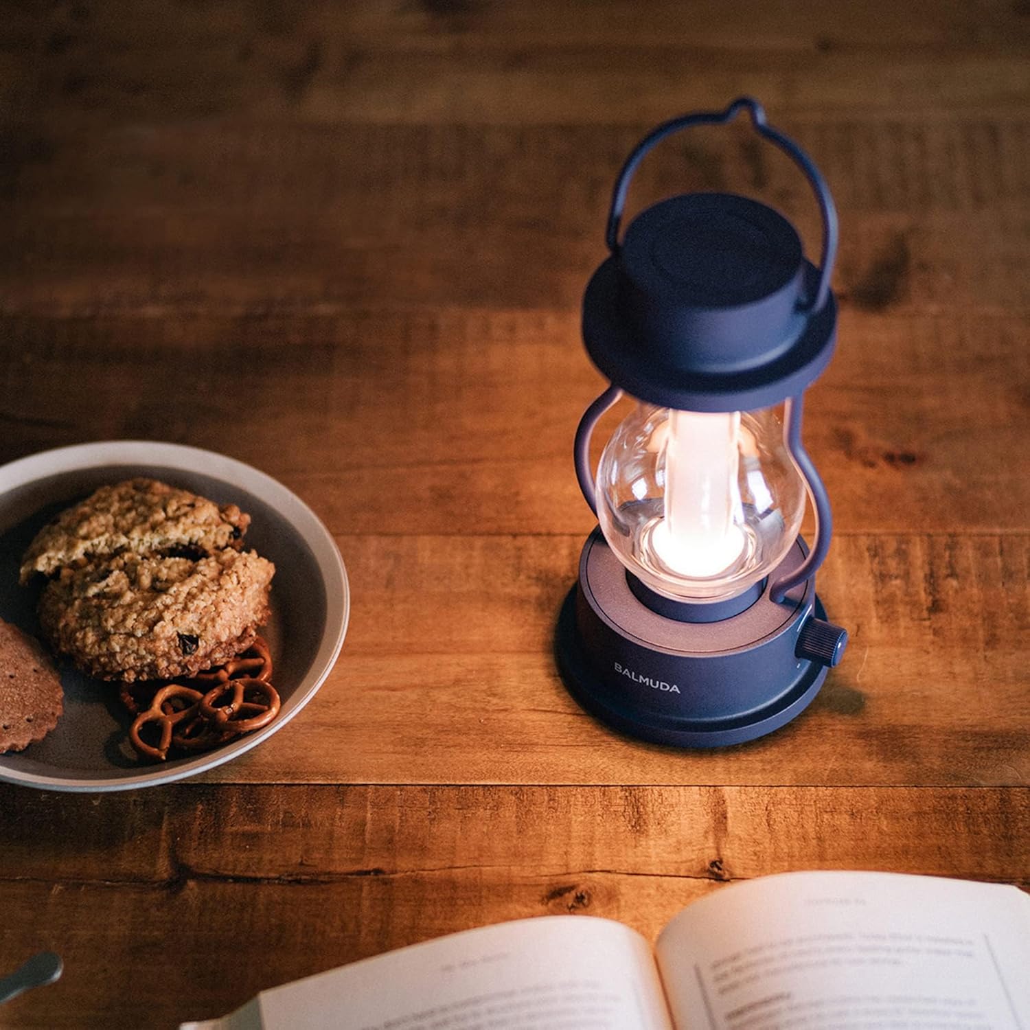 BALMUDA The Lantern | Rechargeable LED Lantern | 3 Light Modes: Candle, Amber, & Warm White | Battery Operated | Lightweight | Water-Resistant | US Version | Navy