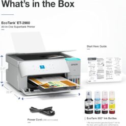 Epson EcoTank ET-2980 Wireless All-in-One Color Supertank Printer, 15 PPM, 1.44