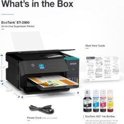 Epson EcoTank ET-2980 Wireless All-in-One Color Supertank Printer, 15 PPM, 1.44