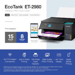 Epson EcoTank ET-2980 Wireless All-in-One Color Supertank Printer, 15 PPM, 1.44