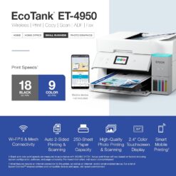 Epson EcoTank ET-4950 Wireless All-in-One Color Supertank Printer, 18 PPM, 2.4