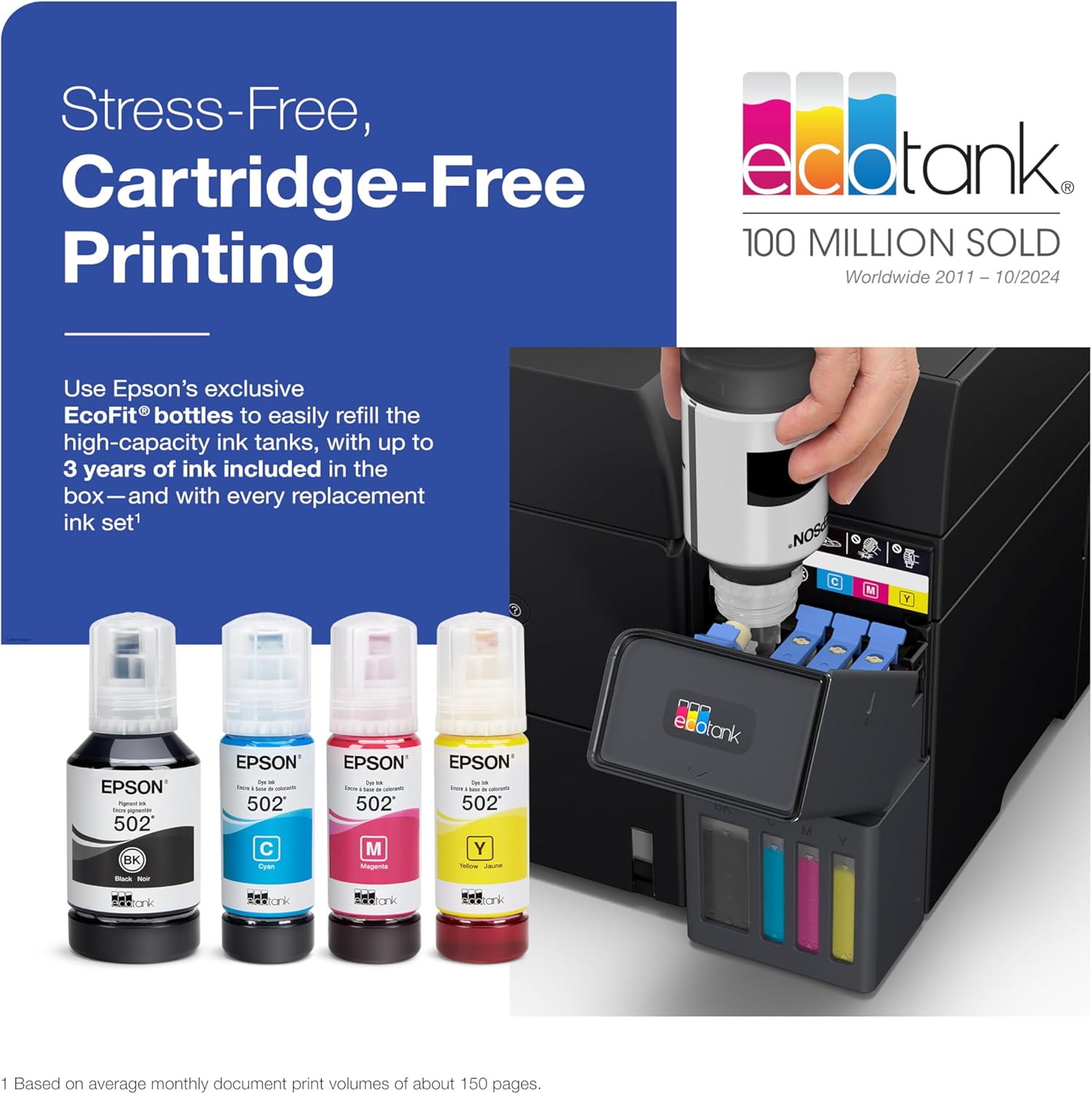 Epson EcoTank ET-4950 Wireless All-in-One Color Supertank Printer, 18 PPM, 2.4" Color Touchscreen, Auto Document Feeder – Black