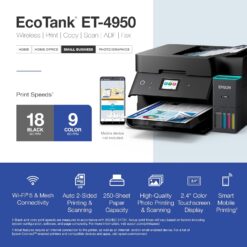 Epson EcoTank ET-4950 Wireless All-in-One Color Supertank Printer, 18 PPM, 2.4